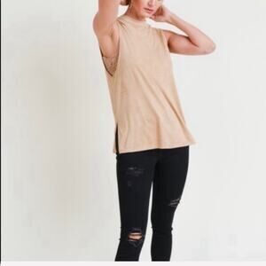 Gold tan suede sleeveless top with crochet